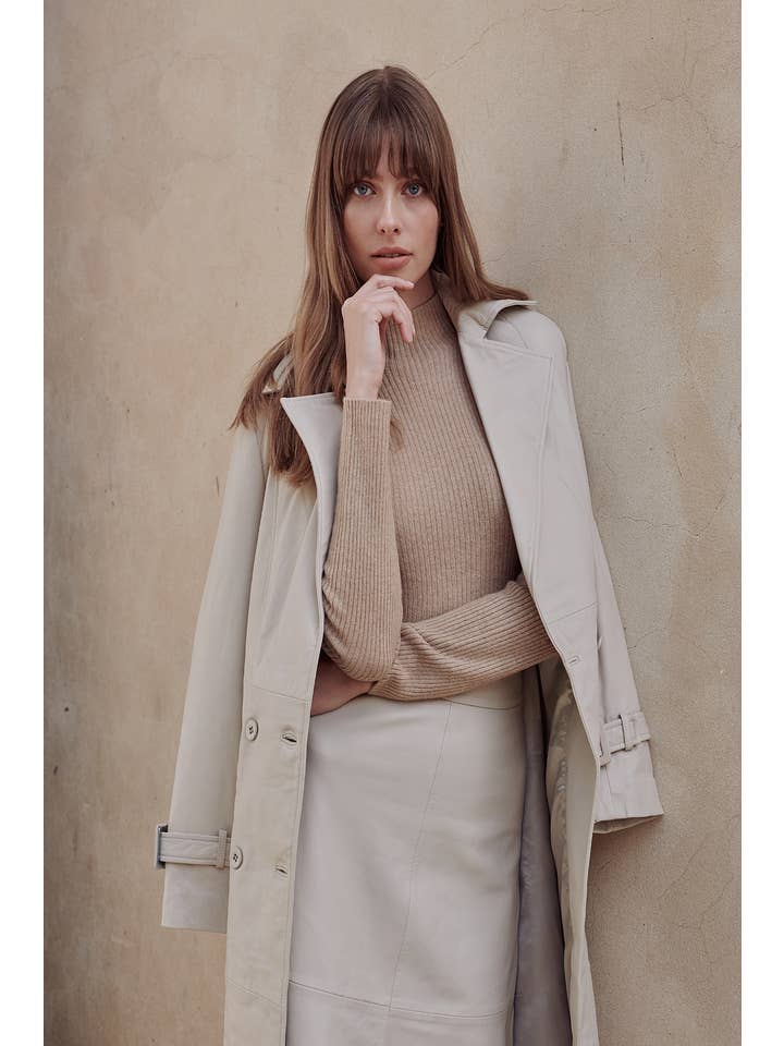 LEATHER TRENCH COAT MILK for wholesale on Faire1