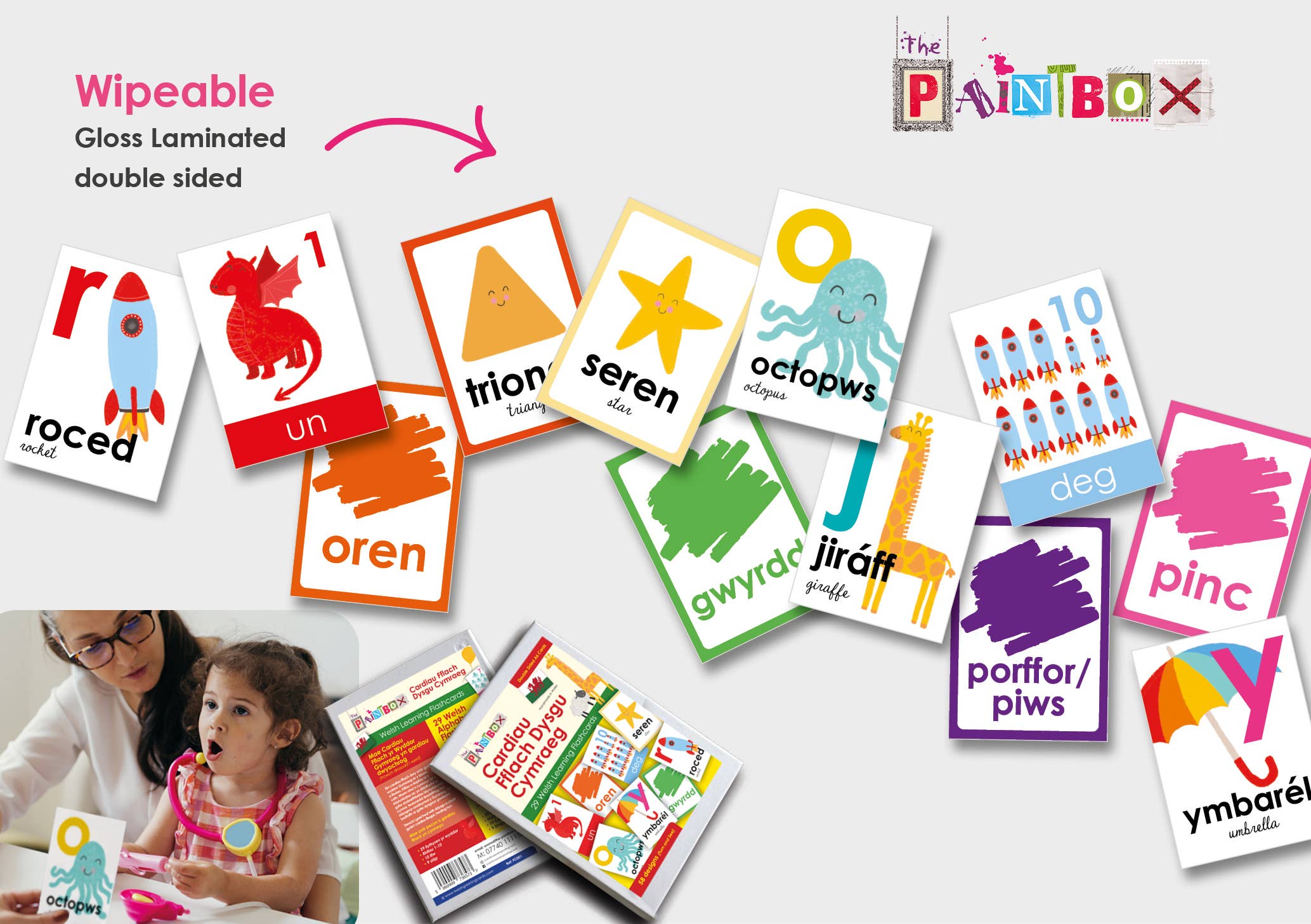 The Paintbox – wholesale Learning cards – Child & baby – Cardiau Fflach dysgu Cymraeg (29  welsh learning flashcards)3
