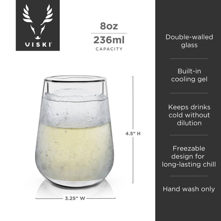 Viski - Wholesale Wine Glass - Glacierâ„¢ Double Walled Chilling Wine Glass w/ Cooling Gel