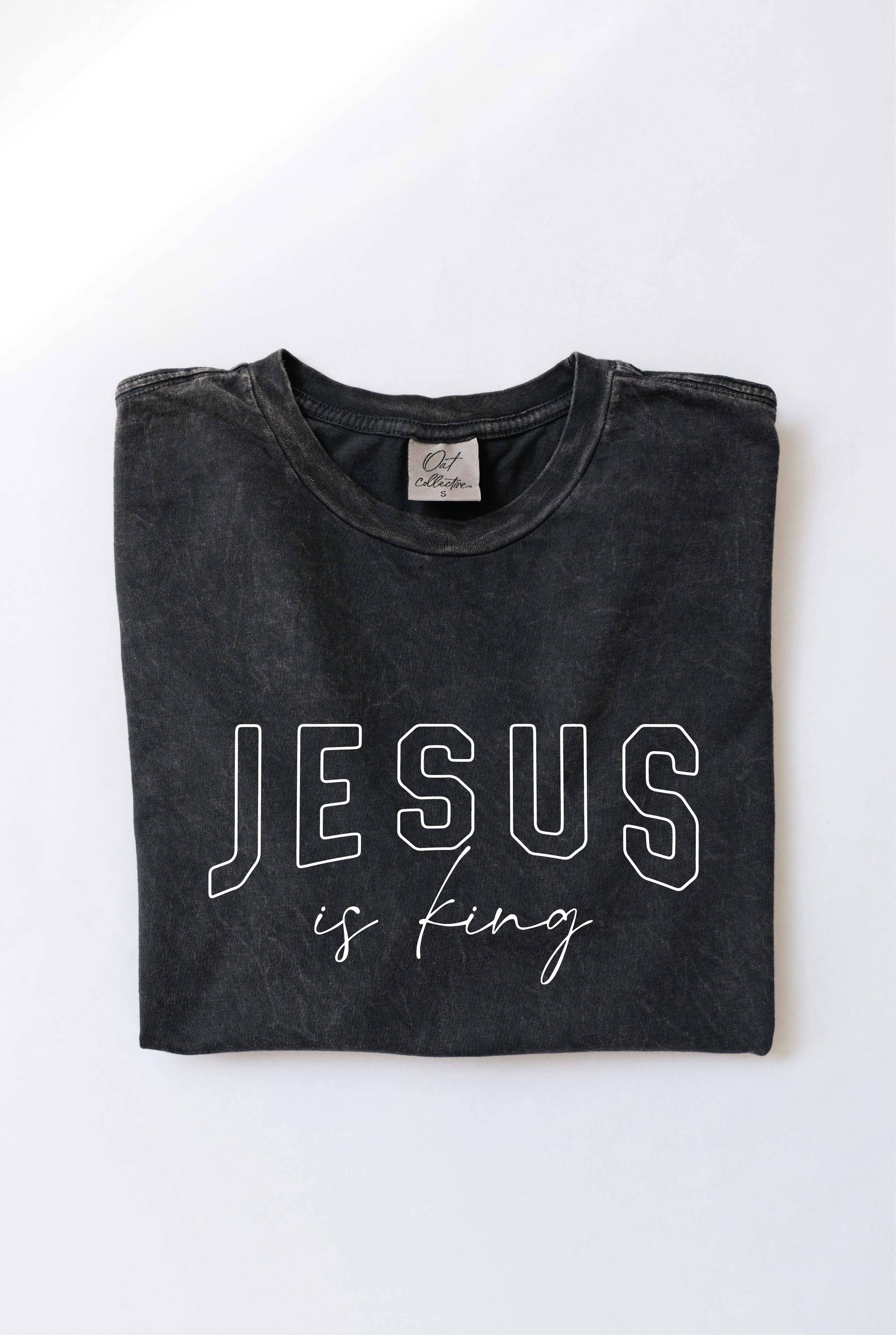 OAT COLLECTIVE - Wholesale Screen Printed T-Shirt - Women's - JESUS IS KING Mineral Washed Graphic Top 8