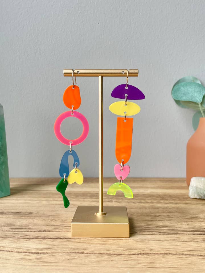 Funky Mismatched Colorful Acrylic Statement Earrings for wholesale by Pineapple Phi