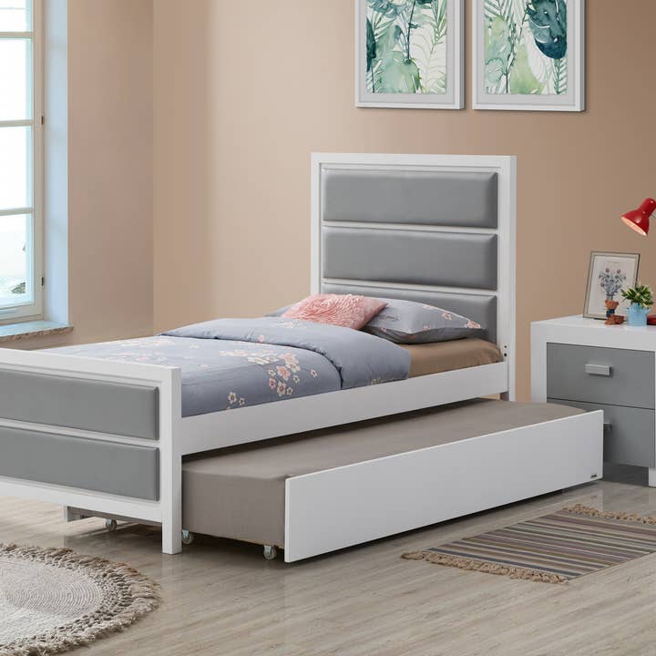 Orbelle Teen Bed 1947 Solid Wood Bed with Silver Vinyl for wholesale by Orbelle