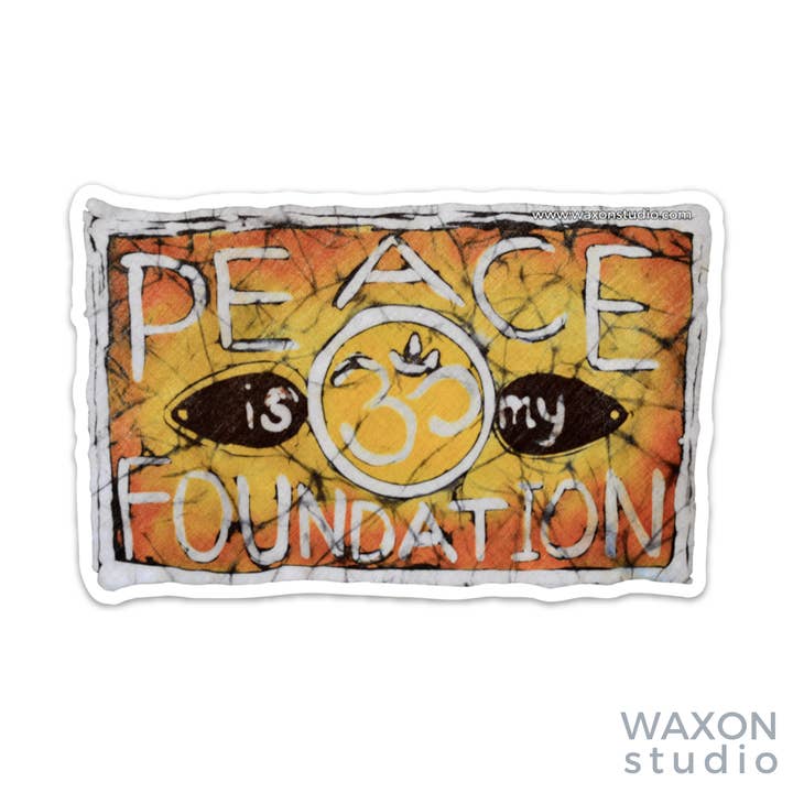 Pegatina de vinilo «Peace is my Foundation», 4 x 15 cm para venta al por mayor de WAXON Batik & Dye Studio