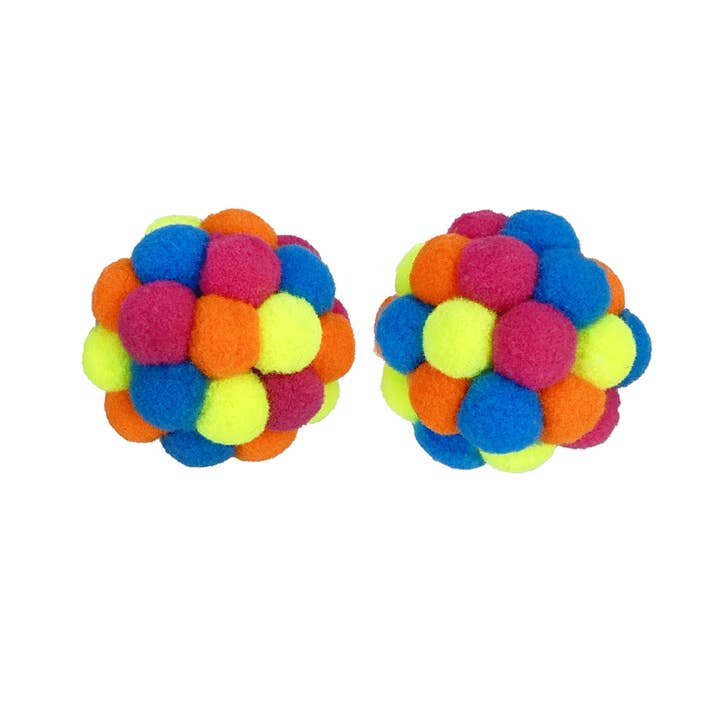 MULTIPET Pom Pom Ball w/Rattle Cat Toys 2pk for wholesale by King Wholesale Pet Goods