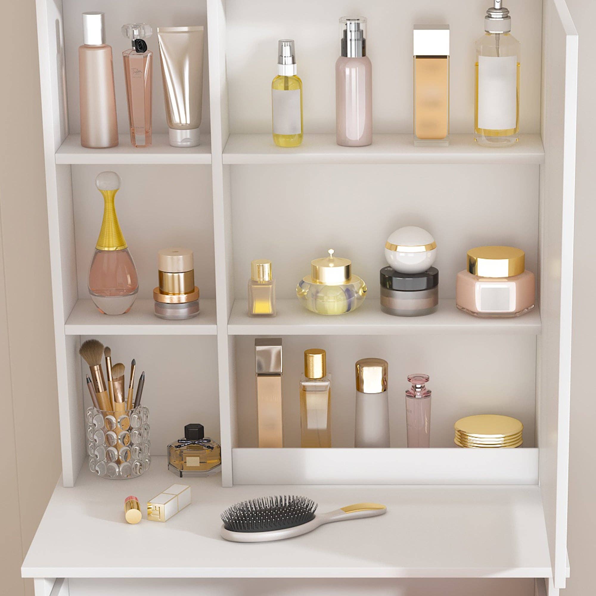 39F Inc. - Wholesale Vanity Mirror - Modern White Mini Dressing Table with LED-Lit Mirror7