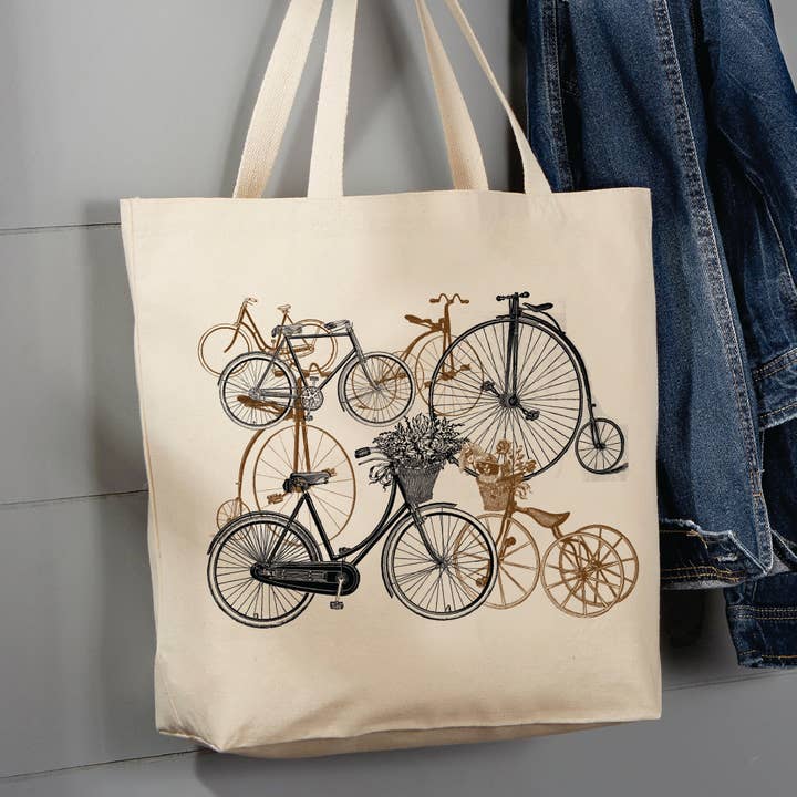 Vintage Set of Bicycles Canvas Tote Bag for wholesale by Avery Lane Gifts