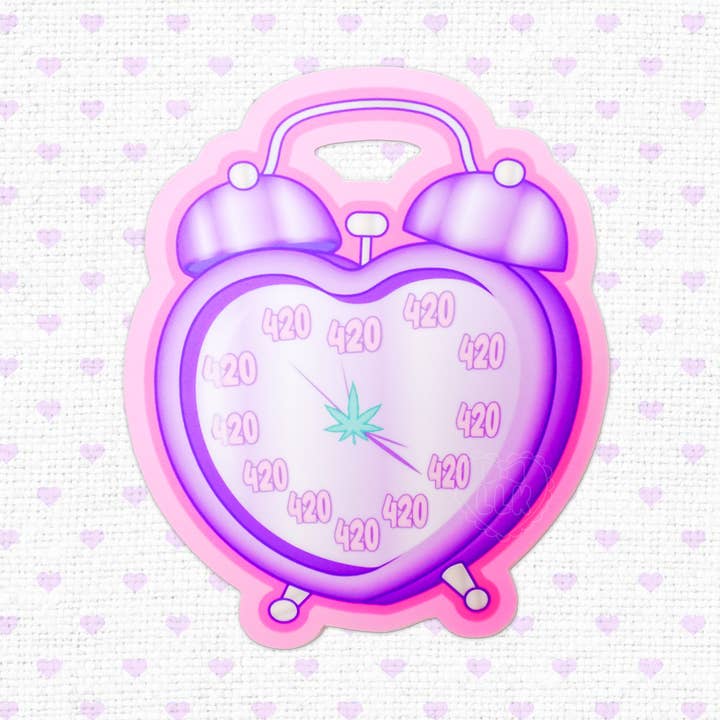 Matte 420 Cute Heart Alarm Clock Vinyl Sticker for wholesale by LooLooKazoo