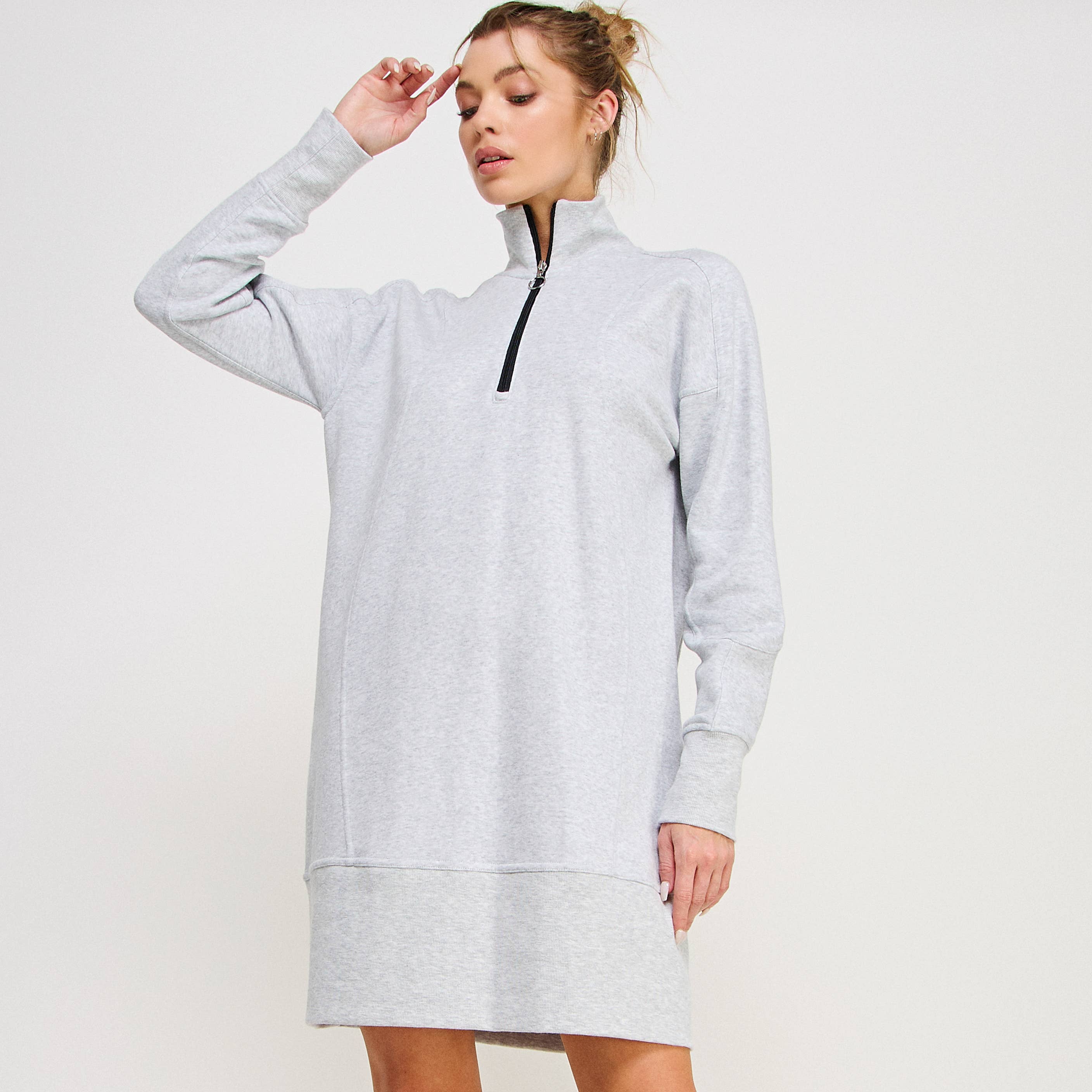 FREEZIA - Wholesale Dress - Women's - FRENCH TERRY HALF ZIP PULLOVER SWEATSHIRT DRESS-FZ0010-D30