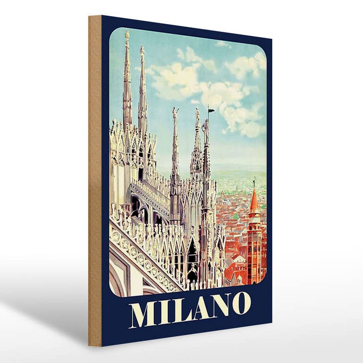 Wooden Sign Travel 30x40 cm Milan Italy Cathedral Sign for wholesale by Femer