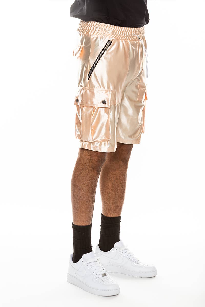 WEIV - Wholesale Shorts - Men's - Mens Satin Cargo Utility Shorts with Snap Button Pockets7