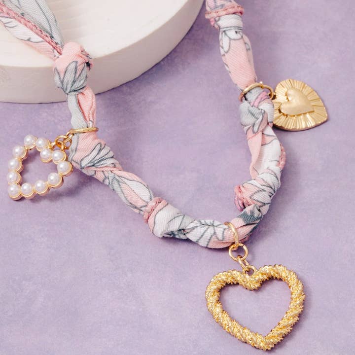 Mixed Heart Charms Bandana Necklace for wholesale by The Looks by Fame Accessories