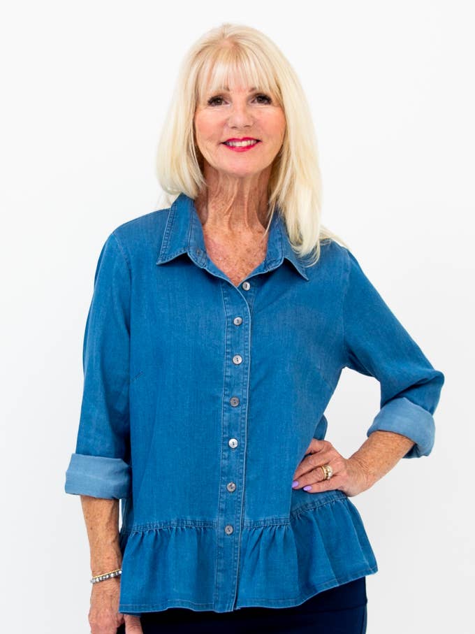 Winda Blouse, Tencel Denim for wholesale by Blue Sky Clothing Co LLC