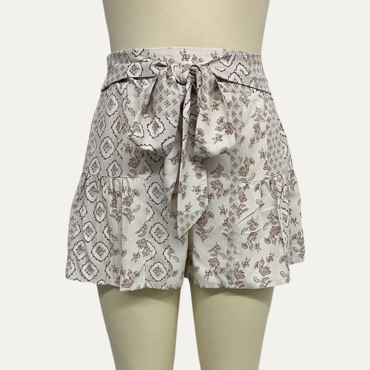 Go On Holiday Bohemian Floral Print Tie-Waist Mini Shorts for wholesale on Faire0