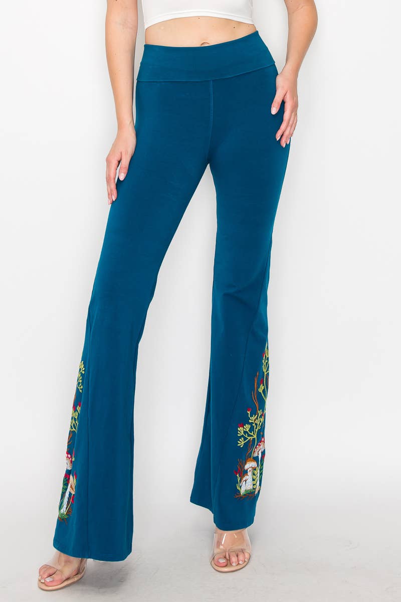 T-Party - Wholesale Pants - Women's - Mushroom Embroidery Foldover Waist Flare Leg Pants3