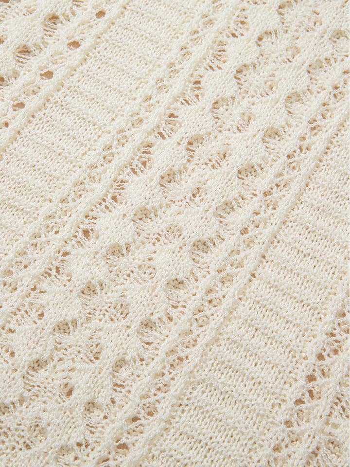 White Hollow Out Knit Bracelet Sleeve Drop Shoulder Sweater for wholesale on Faire