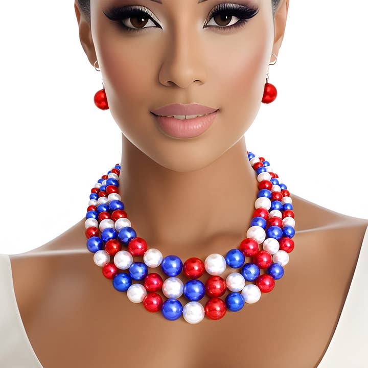 Multi kleur 2 Parelketting rood wit blauw 3 strengen voor dames voor groothandel op Faire