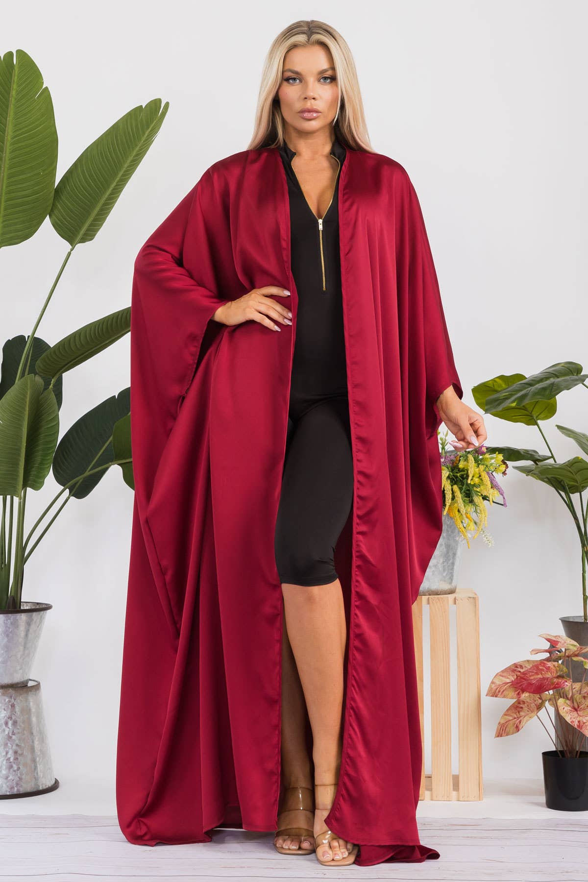 H&H Fashion Inc. - Wholesale Kimono - Women's - HH707D-R-SOLID - Open Front Duster3