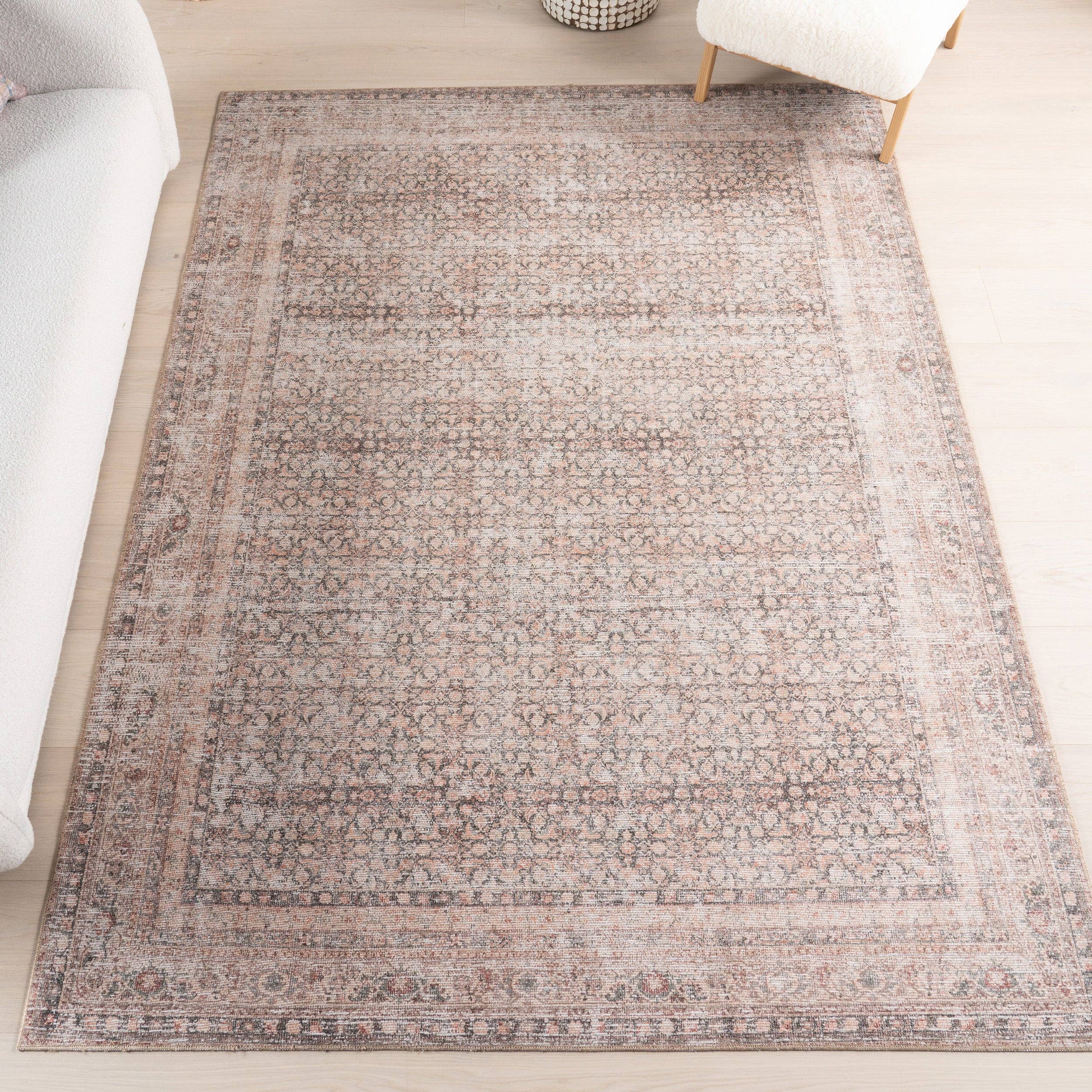Light Brown Hillstone Collection Olene Traditional Vintage Medallion Area Rug for wholesale on Faire0
