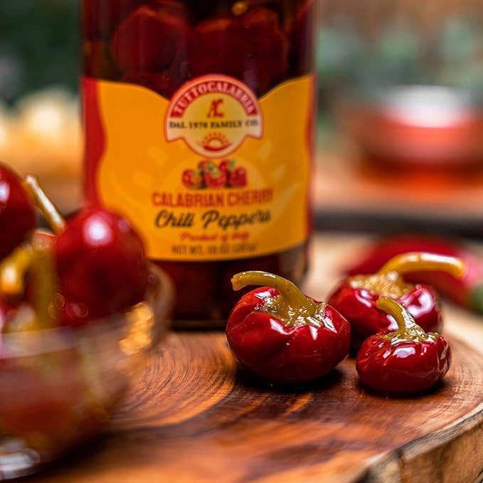 Wholesale Italian Food - Wholesale Pickled Vegetables - TuttoCalabria, Whole Round Cherry Calabrian Peppers in Oil, 10 oz4