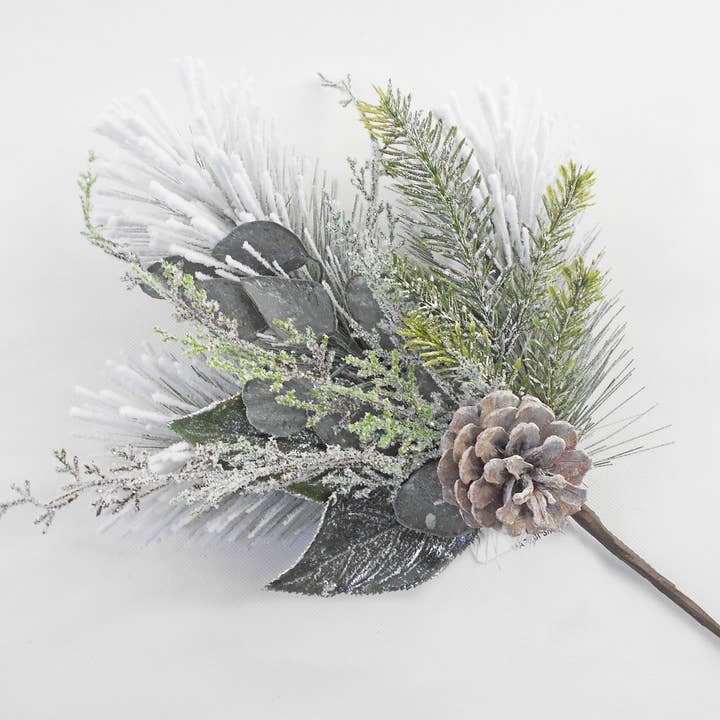 Flocked Longneedle Pine Spray X3 14" Green/White for wholesale by ES Essentials