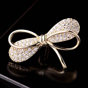 J-004 Elegant guldkubisk zirkoniumstenbågbrosch för wholesale av Gaia Fashion Inc