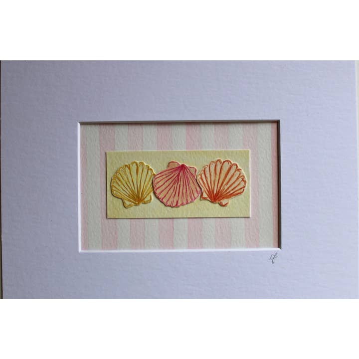 8 x 10 Scallop Shell Watercolor Painting with Matte Frame for wholesale by Courtney Foley