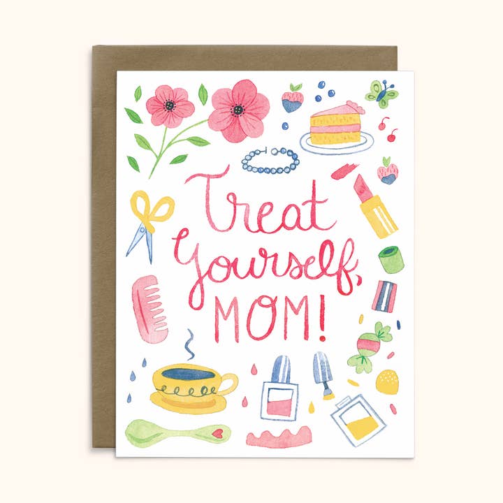 Treat Yourself Mom Card for wholesale by Katie Pea Studio
