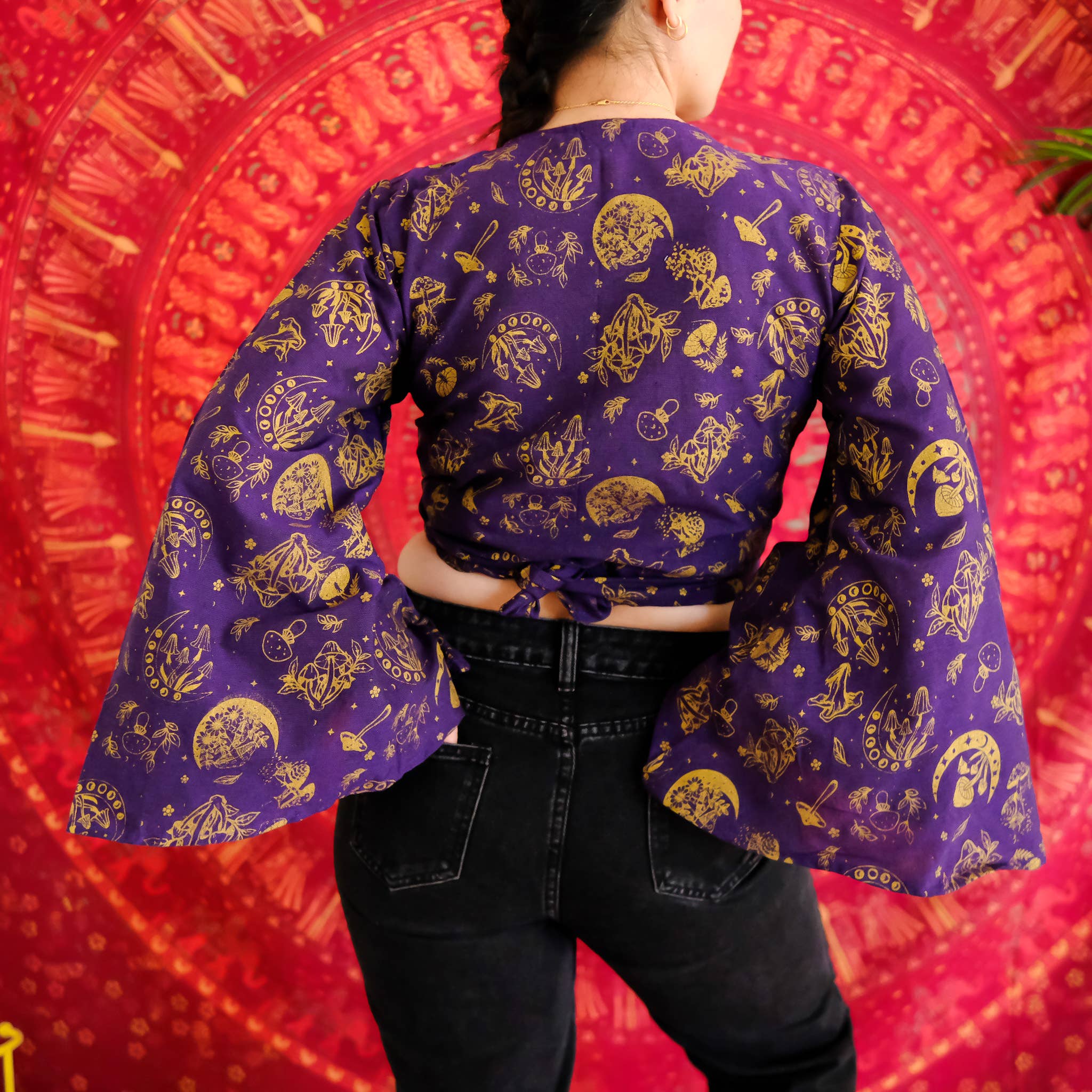 Karma Nepal Crafts - Wholesale Blouse - Women's - 3 Way Cotton Wrap Top with Mushroom Print6