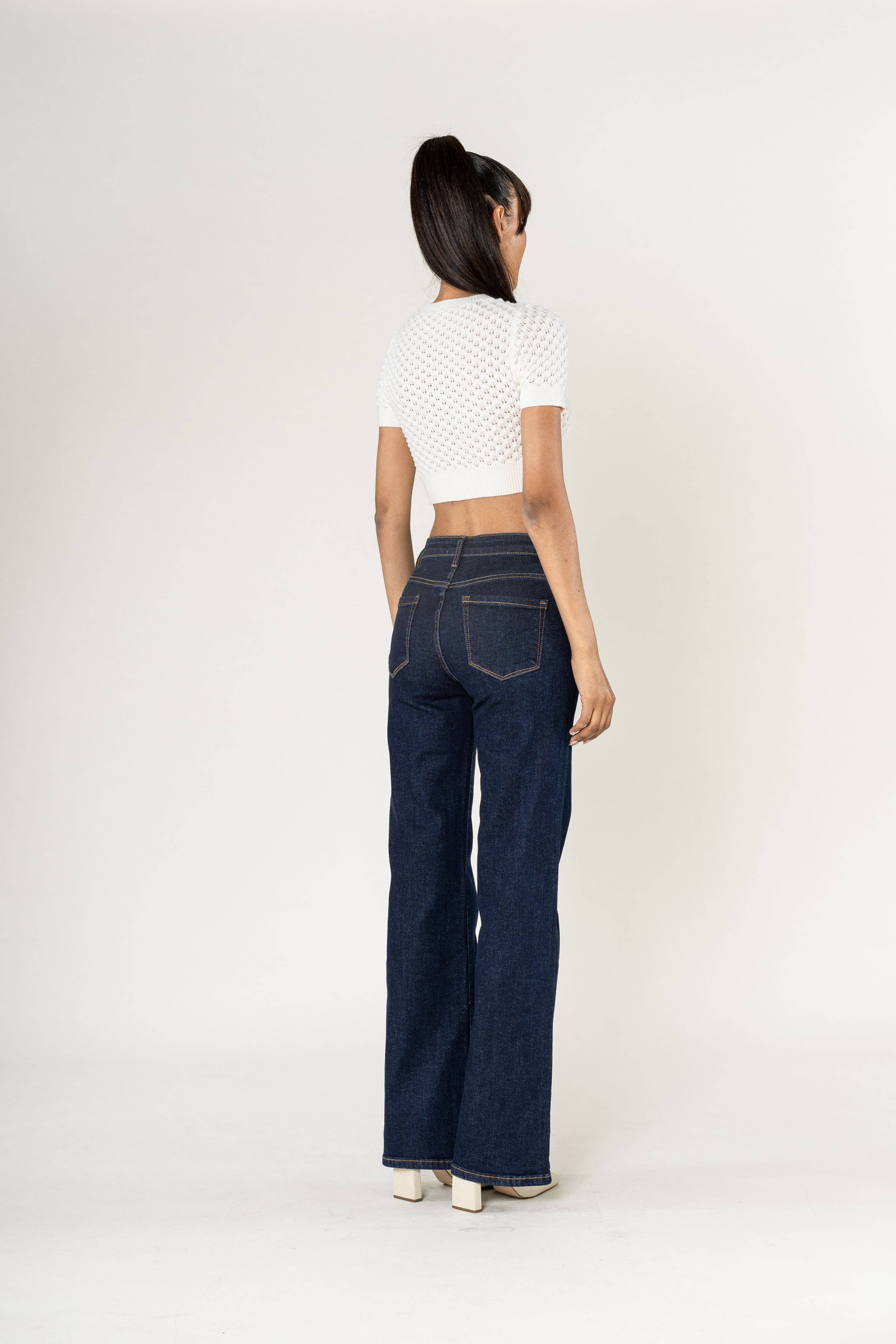 Nina Carter - Vendita all'ingrosso Jeans - Donna - Jeans a vita alta a zampa con tessuto elasticizzato P08040