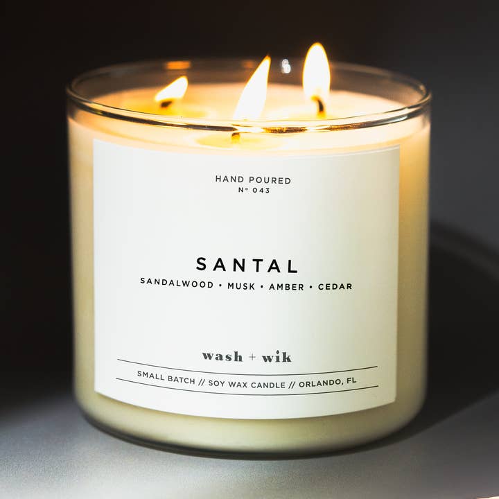 Wash and Wik - Wholesale Jar/Filled Candle - Santal Soy Wax Candle | Amber | Musk | Cedar - 3 Wick0