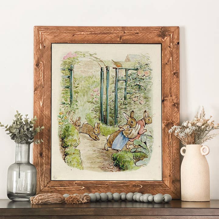 Peter Rabbit Hopping Framed Wall Art Vintage Nursery Decor for wholesale by Swinford Designs