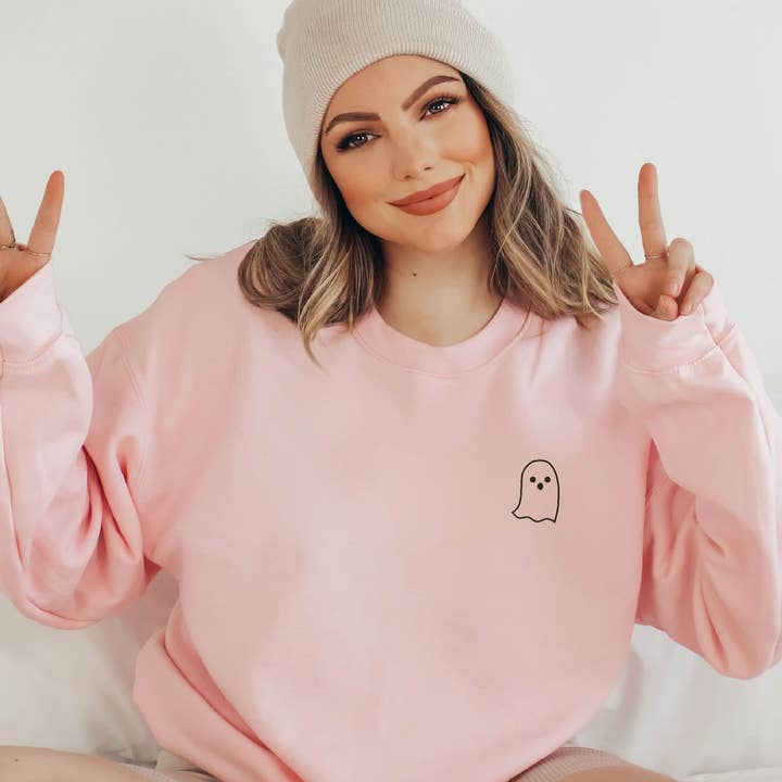 P E T I T R U E - Wholesale Sweatshirt - Women's - EMBROIDERED Sweatshirt for Fall - Ghost Crewneck Sweater1