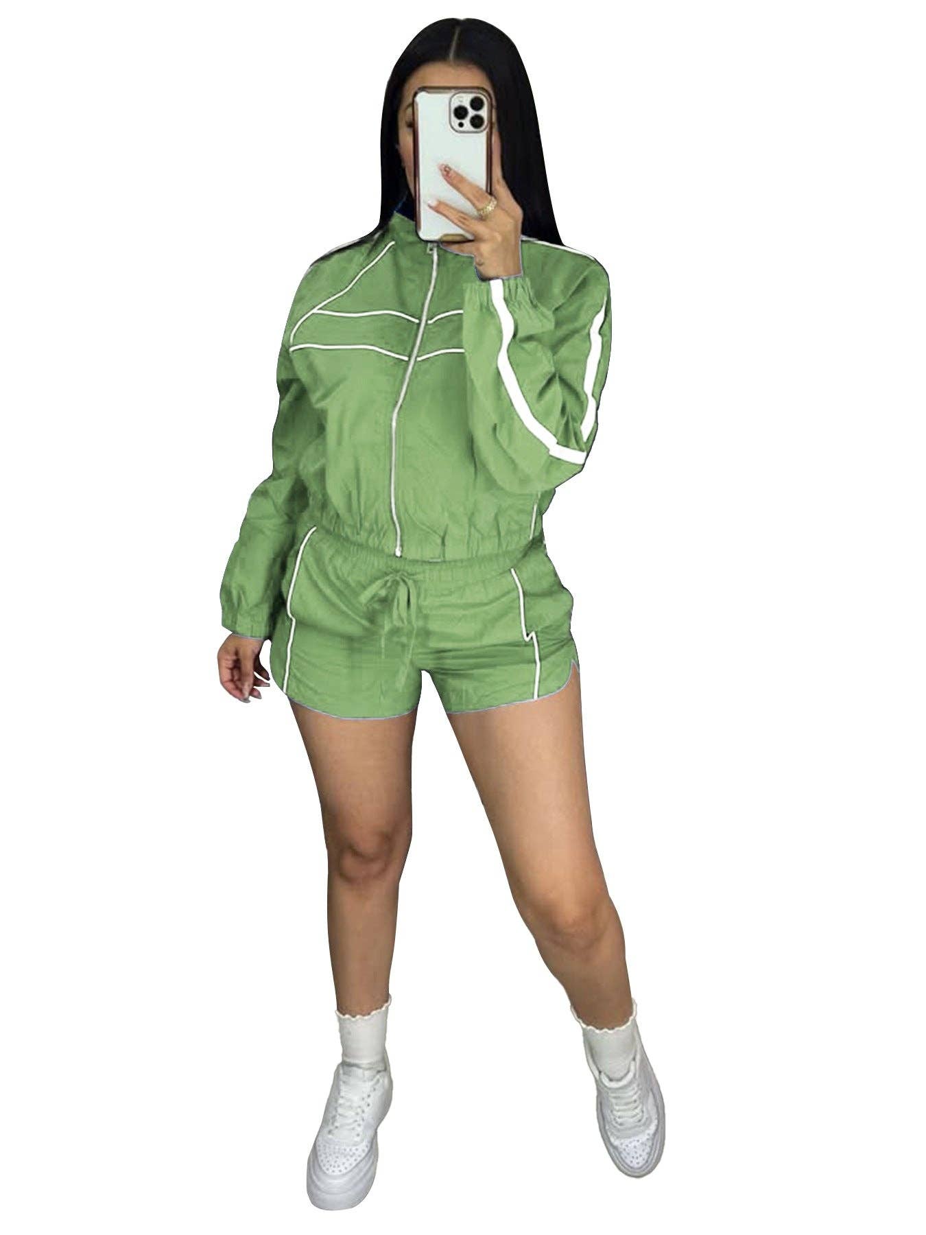 MB Fashion Wholesale - Wholesale Activewear Set - Women's - MB FASHION Two-Piece Track Shorts and Cropped Zip-Up Jacket Set 5020LY5