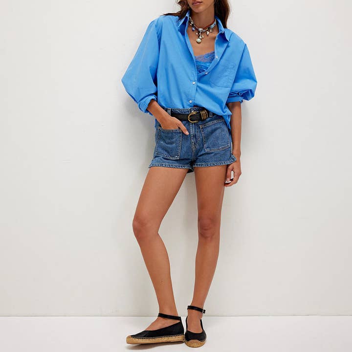 Dipped Shop - Wholesale Shorts - Women's - Denim Pocket Casual Mid-Waist Washed Shorts DP25B6529