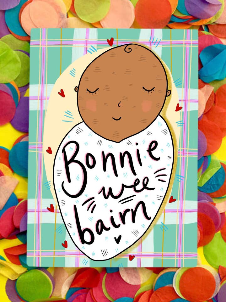 Bonnie Wee Bairn Scottish Newborn Card - New Baby - Tartan for wholesale by Claire Barclay Draws