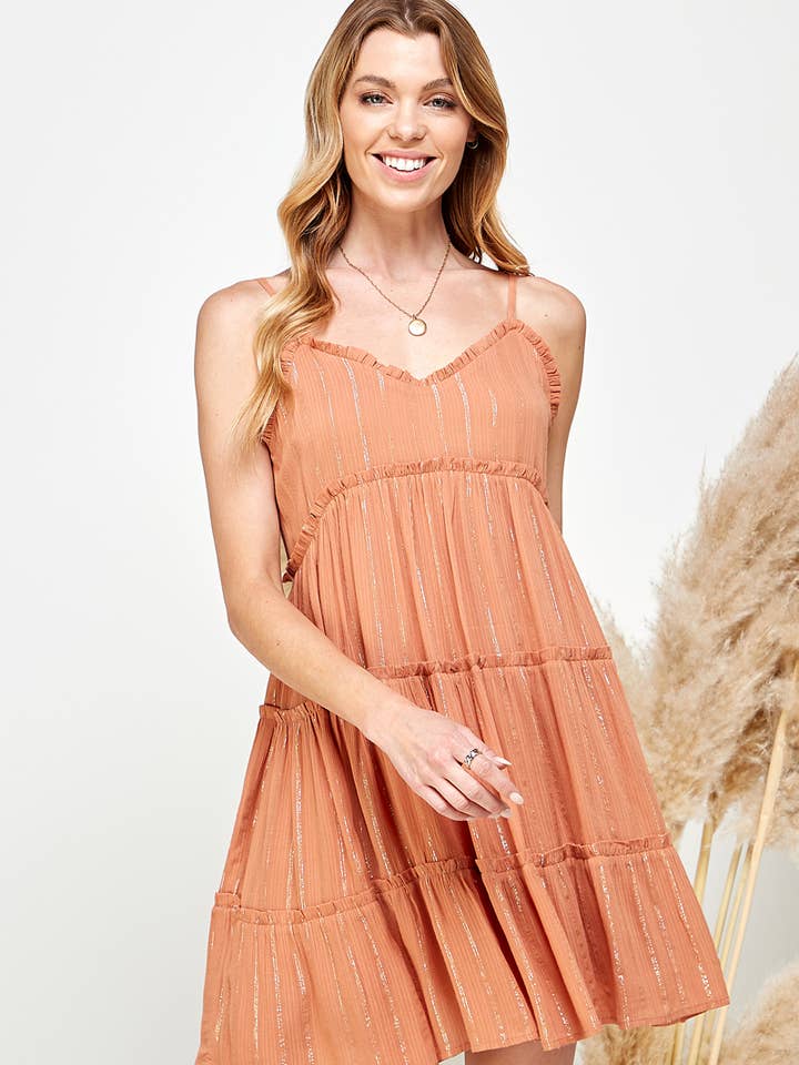 Soleil Gleam Tiered Ruffle Mini Dress for wholesale by Sweet Lemon