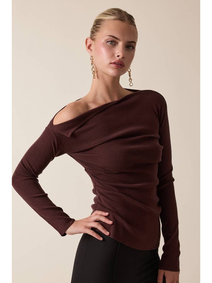 Sky to Moon - Wholesale Knit Top - Women's - ONE-SHOULDER FOLD POINT CASUAL KNIT SWEATER TOP5