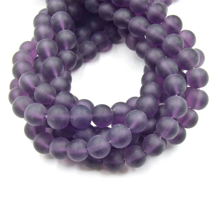 Only Beads – wholesale Beads – Indian Glass Beads | 10mm Matte Round Shaped Indian Beach Glass Beads | Purple Blue Green Available