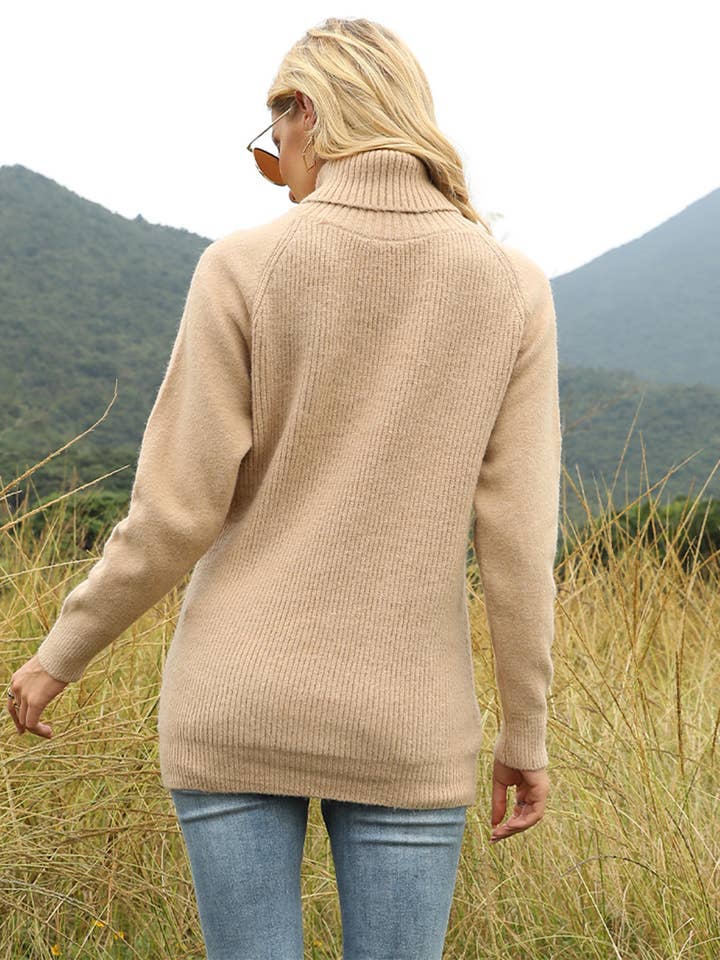 Hope Horizon LLC - Wholesale Knit Sweater - Women's - Apricot frenchy mock neck dropshould sweater5