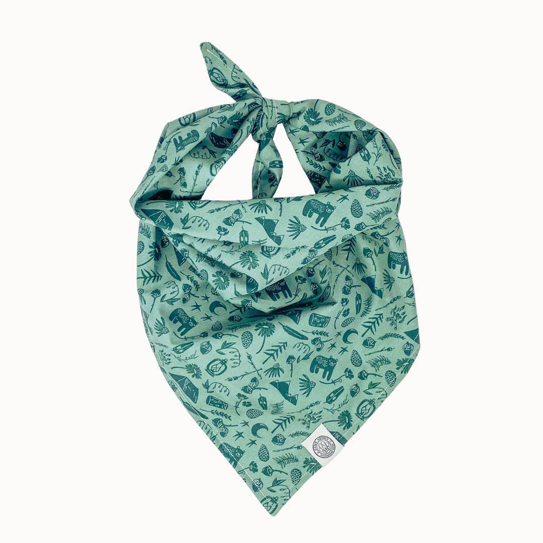 Green Camper Dog Bandana | Sage Minimal Camp Outdoor Pet Scarf for wholesale on Faire0
