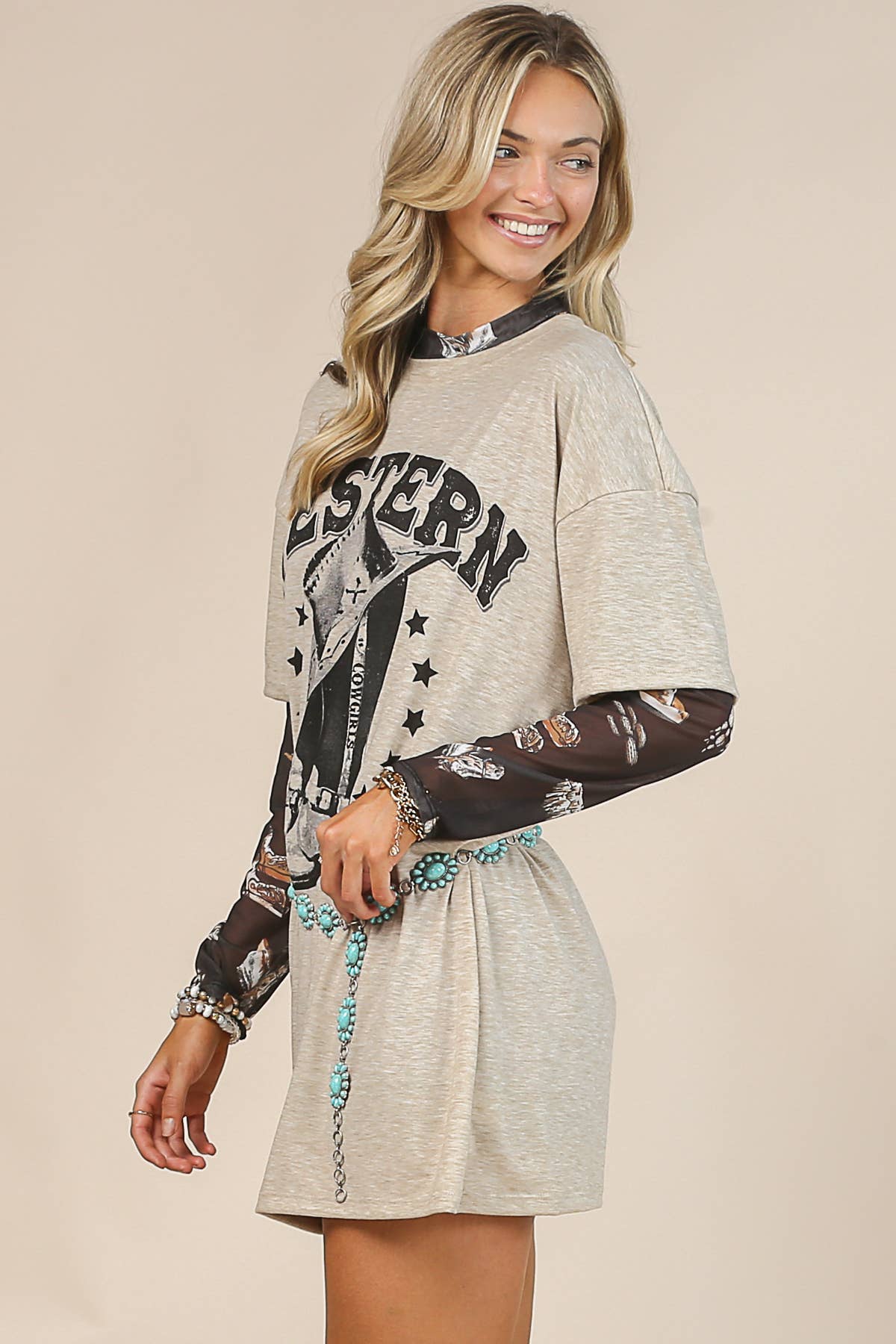CAMEL/NOIR ROBE-T-SHIRT GRAPHIQUE AV1202-WREN WESTERN BOOTS en vente sur Faire1