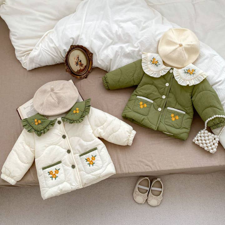 MyKids-USA® - Wholesale Coat - Kids - Winter New Arrival Baby Kids Girls Flowers Embroidery Single Breasted Thick Coat