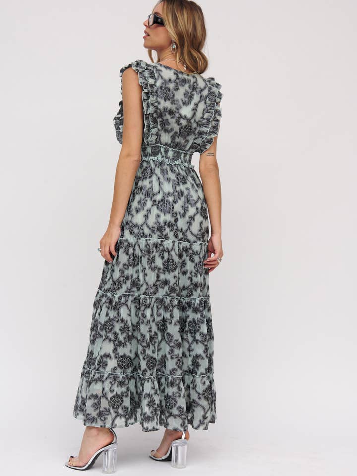 AQUA GREEN TURQUOISE PINK VISCOSE LUREX DRESS, WIDE SLEEVES, HAND EMBROIDERED for wholesale on Faire