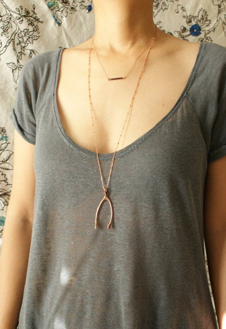 SORA DESIGNS - Wholesale Pendant/Charm Necklace - Life Size Rose Gold Wishbone Necklace0