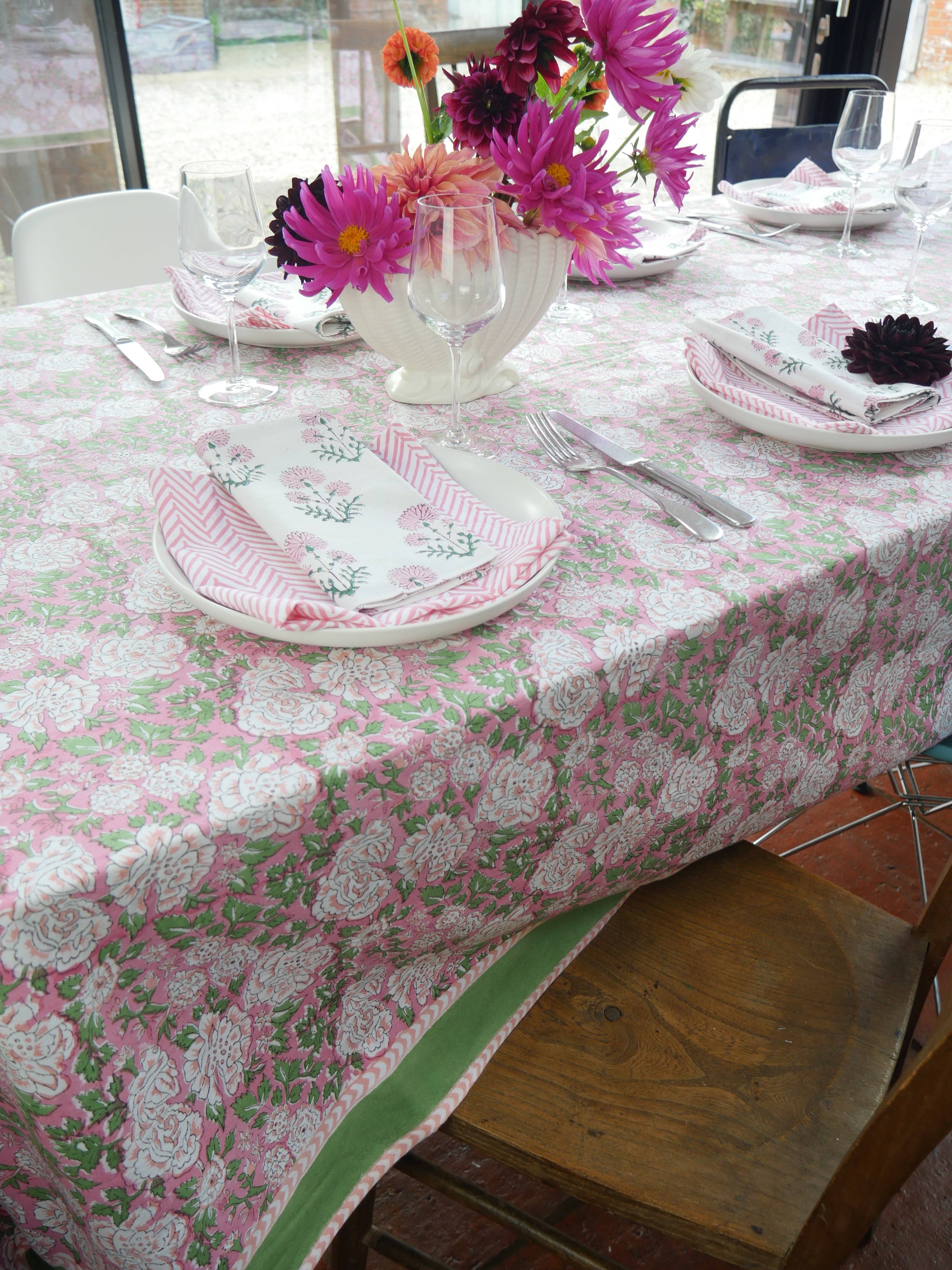 Constance & Denny – wholesale Tablecloth – IN BLOOM PINK hand block printed tablecloth3
