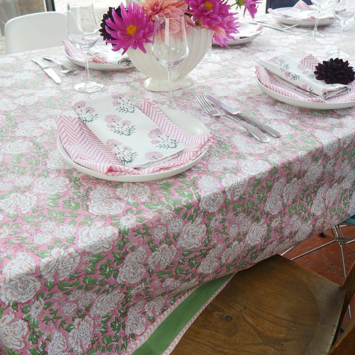 Constance & Denny – wholesale Tablecloth – IN BLOOM PINK hand block printed tablecloth3