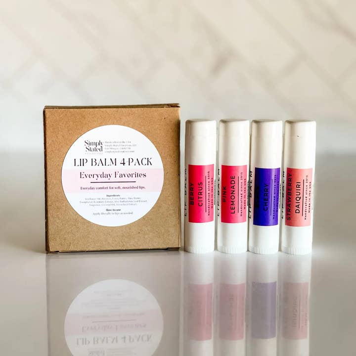 Everyday Favorites Lip Balm 4-Pack | Curated Flavor Bundles for wholesale by Simply Stated Bath & Body