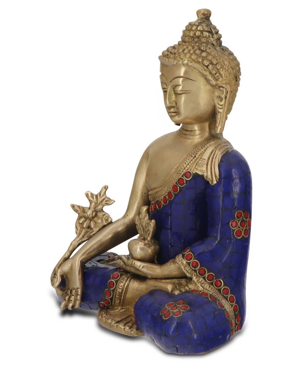 Buddha Groove - Wholesale Decorative Figurine - Medicine Buddha Statue in Artistic Brass Mosaic2