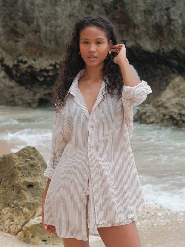 Billie Chocolate Stripe Oversize Shirt for wholesale by AMIRA Collective