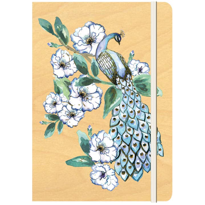 Notizbuch im A5-Format mit Holzeinband (leer) — Pfauengarten für den Großhandel von Greenigo